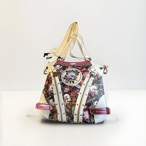 Ed Hardy Skull Roses White Pink Shoulder Crossbody Bag Y2K NWT
